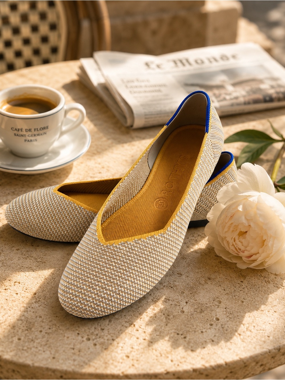 Rothy’s The Loafer W9 Beige Gray Mustard Knit Flats Machine Washable